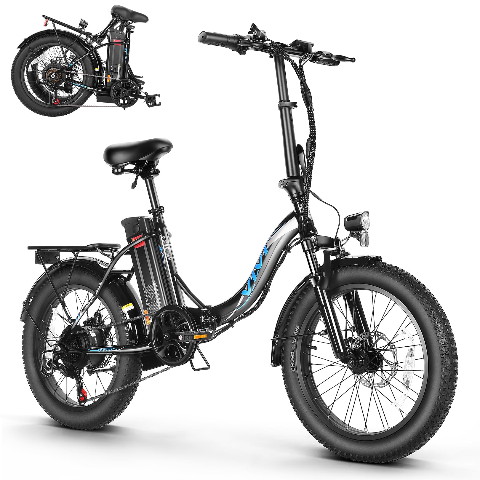 Vivi MT20UL Foldable Electric Bike 20" x3.0 Fat Tire Electric Bike with 48V 499.2WH Removable Battery, Peak 1000W, Up to 50 Miles EBike, 7-Speed, 21.7MPH, Cruise Control, SGS Certified to UL2849