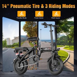 Pikabike Folding Electric Bike for Adults, Powerful 1200W Peak Motor, 20MPH Speed, 45 Miles Max Range, 48V Removable Battery, 14" Electric Bicycle for Commuting, Daily Riding, Lightweight & Portable