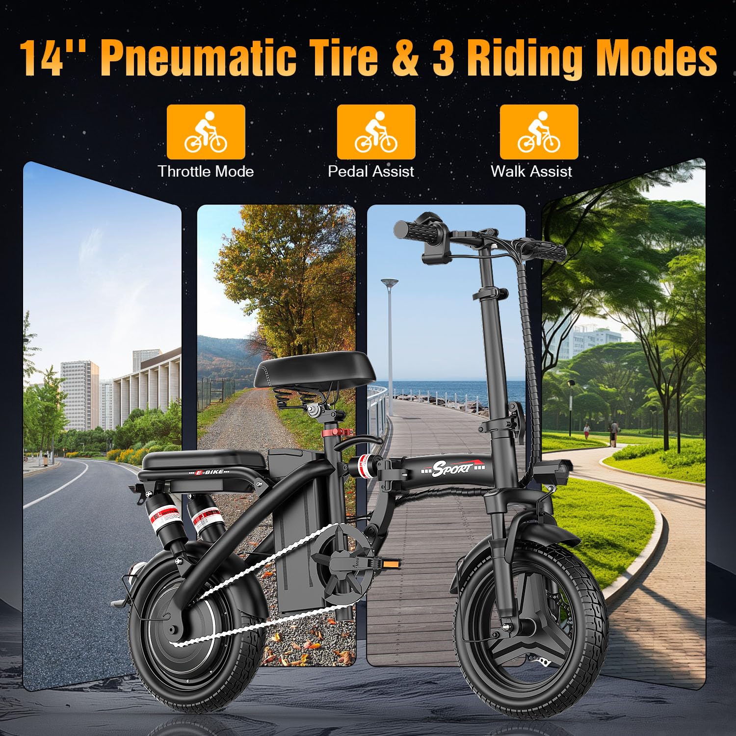 Pikabike Folding Electric Bike for Adults, Powerful 1200W Peak Motor, 20MPH Speed, 45 Miles Max Range, 48V Removable Battery, 14" Electric Bicycle for Commuting, Daily Riding, Lightweight & Portable - Image 3