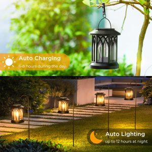 WdtPro Solar Lanterns Outdoor Waterproof, Upgraded Bright Hanging Solar Lights for Outside,Solar Powered Lanterns Lighting LED for Garden Patio Yard Decorative 2 Pack (Warm Light)