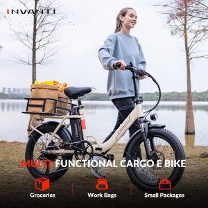 INVANTI Folding Electric Bike, Peak 1000W Ebikes for Adults, 25Mph Top Speed 45Miles 20" Step-Thru Fat Tire Electric Bike for All Terrains with Rear Rack,7-Speed,Front Suspension