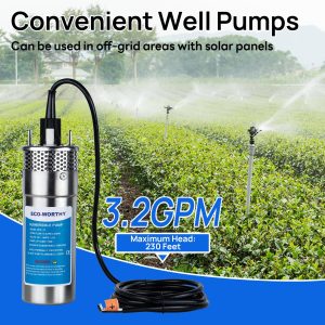 ECO-WORTHY 12V DC Submersible Deep Well Pump, MAX Flow 3.2GPM, Max Head 230ft, Water Pump Powered by Solar or Battery for Well, Livestock Drinking or Tank Filling…