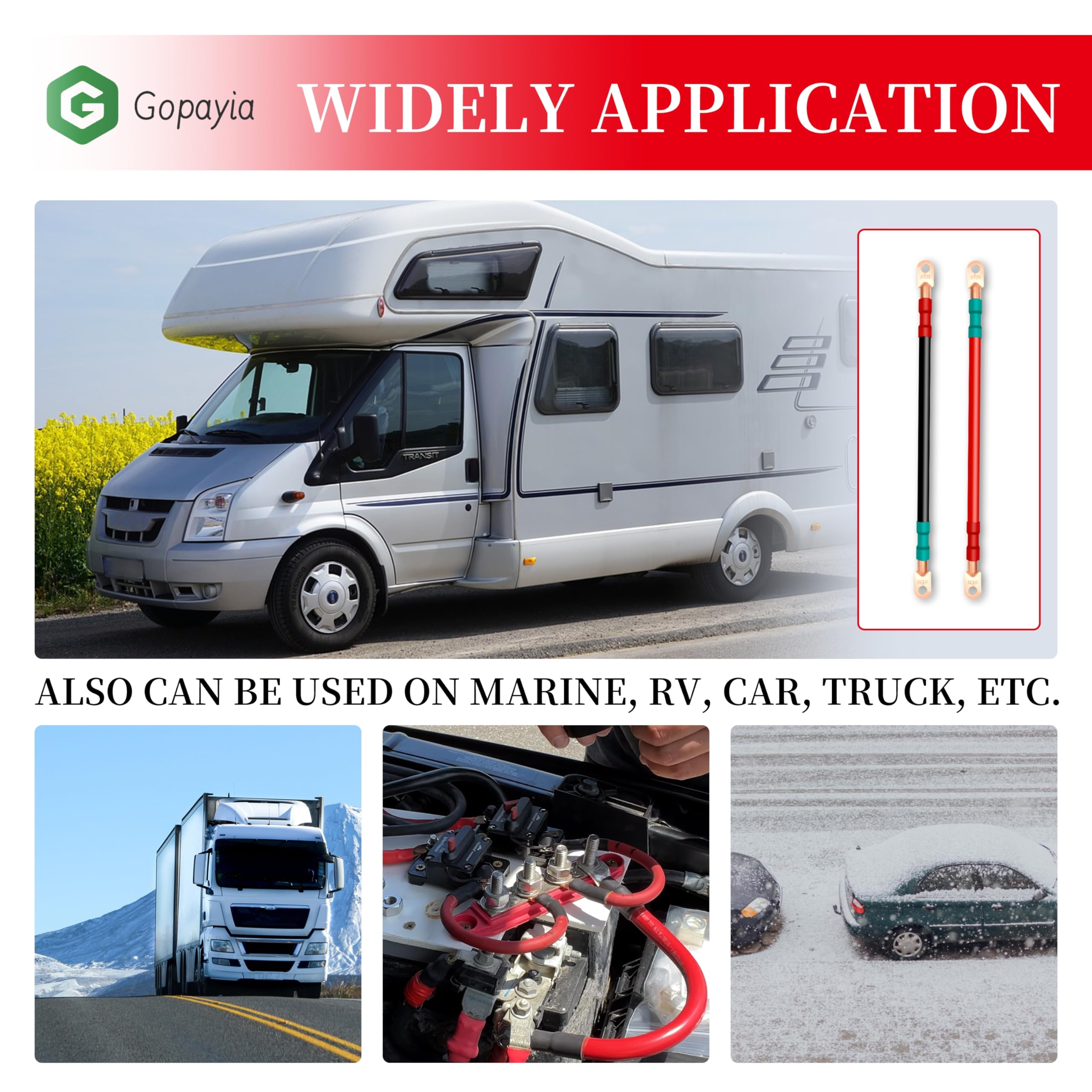 Golf Cart Battery Cables 4 AWG 9in for EZGO TXT 1994-UP 36V/48V 4 Gauge Pure Copper Wire - Image 4