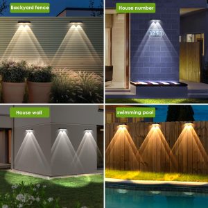 LIANGLOME Solar Fence Lights Outdoor - 2700/4000/6000K 3 Mode, Waterproof LED, Fence Light Solar Powered for Outside, Backyard/Railing/Step/Patio/Wall and Home Improvement(8 Pack)
