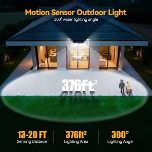 TECKNET 416 LED Solar Lights Outdoor Waterproof, 300° Angle & 3 Lighting Modes Motion Sensor Outdoor Lights, 2 Pack Security Solar Flood Lights IP66 for Fence Front Door Yard Deck Garden Garage