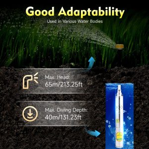 Solar Water Pump Deep Well, DC 24V 370W Stainless Steel Screw Pump 213ft Lift 2850 RPM Flow Deep Well Submersible Solar Water Pump Farm Ranch Irrigation Pump Kit