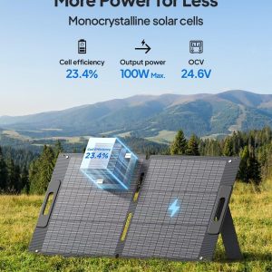BLUETTI 100W Solar Panel (2025 New) for Solar Generator EB3A AC2A AC50B AC70 AC180 AC200L Elite 200 V2 AC300 B300K Handsfree 1 & 2, Foldable Solar Charger with Adjustable Kickstands for RV, Camping