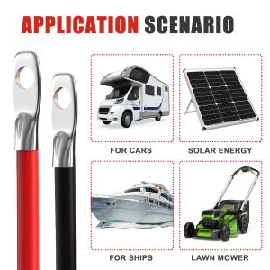 AWELTEC 4 AWG Battery Cable, 4 AWG 18-Inch Pure Copper Battery Inverter Cables with 3/8" Tabs on Both Ends Set for Automotive Solar Power Inverter Marine Boat RV Car Motorcycle (Red and Black)