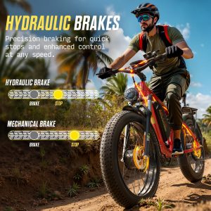 PUJH 5000W Dual Motors Adults Electric Bike, 60V 20Ah 26" Fat Tire Fast Ebike, Max 45 mph up to 100 Miles Full Suspension Hydraulic Disc Brake Class 3 Ebike Off Road Mountain Hunting for Men (Red)