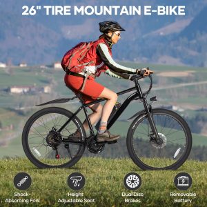 Electric Mountain Bike 26" for Adults, 350W Commuter Electric Bikes 48V 20mph with Front Suspension Fork and Dual Disk Brakes for Mountain Beach Snow