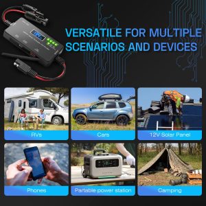 MPPT Solar Charge Controller 12V 10A, Intelligent Solar Panel Regulator with USB and Type-C Charging Ports Compatible with Gel AGM Lithium LiFePO₄ Battery for RVs Boat Car