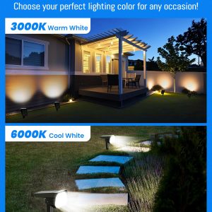 Brightown Solar Lights Outdoor Waterproof IP67, [Cool & Warm Light 2-in-1] Solar Spot Lights Outdoor, 2 Colors 3 Brightness Levels LED Outdoor Solar Lights for Yard Pathway Garden House, 2 Pack