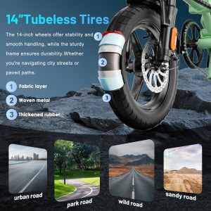 Foldable Electric Bike for Adults and Teens, 14" Folding E-Bike with 500W Motor, Electric Bicycle with 48V Removable Battery UL 2849 Certified, Commuter Mini EBikes with 25 Miles PAS Range (Green)