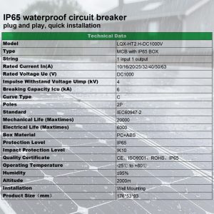 CNLonQcom Solar Disconnect Switch 63A DC1000V Circuit Breaker 2P with PV Connector and IP65 Small Breaker Box and Wall Hooks for Outdoor PV Stystem, Battery, PV Array MCB