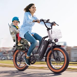 2 Seater Electric Bike, 1300W Peak (750W) Motor Ebike, 48V 20AH Removable Battery, 20"x 4.0" Fat Tire Electric Bike, Commuter Electric Bicycle for Adults, Ctity Couple Ebike,Black