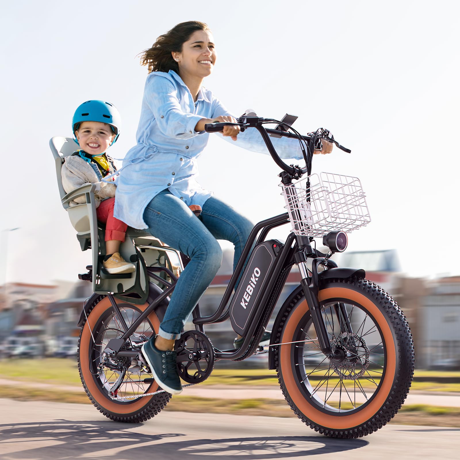 2 Seater Electric Bike, 1300W Peak (750W) Motor Ebike, 48V 20AH Removable Battery, 20"x 4.0" Fat Tire Electric Bike, Commuter Electric Bicycle for Adults, Ctity Couple Ebike,Black - Image 6