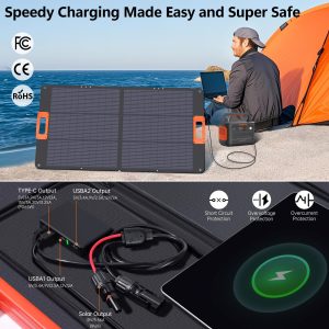 SOKIOVOLA N-Type 16BB 100W Portable Solar Panel for EF/Jackery/Bluetti/Anker Power Station,ETFE Foldable Solar Panel Charger 25% High Efficiency USB-A & QC3.0 Output IP68 for Blackout Camping RV