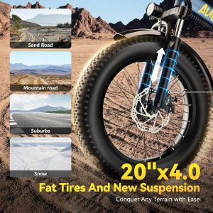 Kebiko 1000W Folding Electric Bike,48V 20AH Removable Battery E Bike,30+MPH,80 Miles Max Range Electric Bike for Adults,20" Fat Tire Foldable ebike,Adult Electric Bicycle for Commute Beach Snow