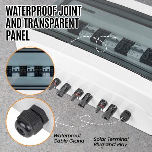 PJERJZN Solar Combiner Box 4-in-4-Out 40A Circuit Breaker with Surge Protector PV Combiner Box Waterproof Enclosure for RV/Rooftop/Off-Grid Systems/Solar Panel System