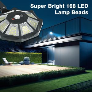 OKPRO Solar Lights Outdoor, 168LED 6500K Flood Light Dusk to Dawn, 8 Sides Solar Outdoor Lights with Motion Sensor, IP66 Waterproof Solar Street Lights Outdoor for Yard, Pools(4 Pack)