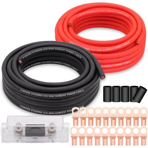 Taukealugs 4 Gauge Wire Copper Clad Aluminum CCA 50FT Black/Red with 4ga lugs,100A ANL Fuse Holder and Heat Shrink Tube - Battery Power/Ground Cable,Car Audio Speaker,RV Trailer Amp Wiring kit