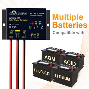 SOLPERK 10A Solar Charge Controller Waterproof Solar Panel Controller 12V/24V PWM Solar Panel Battery Intelligent Regulator for RV Boat car ,with LED Display