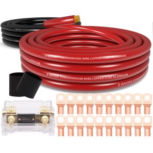 1/0 Gauge Battery Cable Wire Copper Clad Aluminum CCA Amp Wiring Kit 40FT Black/Red for Automotive Power Ground,Car Audio Speaker,Inverter Truck with 250A ANL Fuse Holder Lug Terminal Heat Shrink Tube