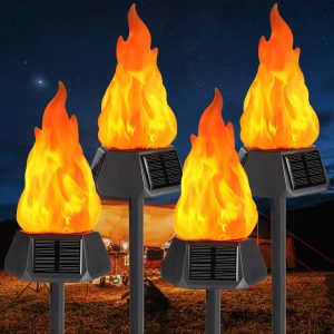 Toodour Solar Halloween Lights Outdoor, 4 Pack Solar Torch Lights with Flickering Flame, Waterproof LED Flame Torches - Outdoor Light for Camping Garden Landscape Yard Halloween Decorations