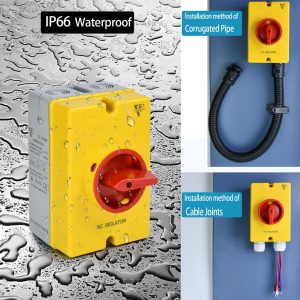 32Amp AC Disconnect Switch 690V AC Isolator Switch,4-Pole IP66 Waterproof Isolation PV Rotary Disconnect On Off Changeover 2 Position Disconnect Box Outdoor