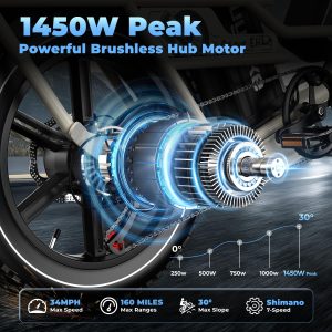 Dual Battery Electric Bike for Adults, 160 Miles Long Range Cargo Ebike with 48V 60AH Removable Battery, 1450W Peak Motor 34MPH Electric Bicycle, 20" x 4" Fat Tire Hydraulic Disc Brakes E Bike Grey