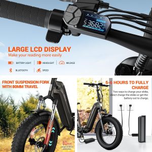 SISIGAD Folding Electric Bike for Adults - 1500W | 28MPH | 500Wh/48V | 60 Miles Electric Bike - 20" Fat Tire Dirt Ebike, 7-Speed Shock Absorber for Men Women Commuter, with Cargo Rack UL2849 Tested