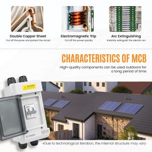 Pjerjzn Solar Panels Disconnect Switch 30A 1000VDC PV Shut Off Switch 1 in 1 Out Circuit Breaker Box IP66 Waterproof UV-Proof