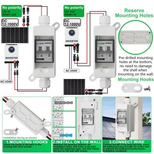 CNLonQcom Solar Disconnect Switch 63A DC1000V Circuit Breaker 2P with PV Connector and IP65 Small Breaker Box and Wall Hooks for Outdoor PV Stystem, Battery, PV Array MCB