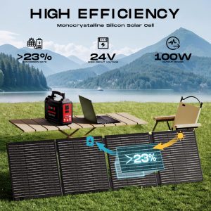 MARBERO 100W Portable Solar Panel 100 Watt 20V Foldable Solar Panel Charger for Power Station QC3.0 USB & DC Output >23% High Efficiency IP68 Waterproof for Camping Outdoor Home RV Blackout Cloudy