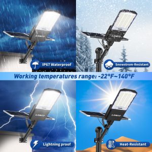 7000W Solar Street Lights Outdoor, 2PCS 40000mAh IP67 Waterproof Solar Flood Lights 7000K 550000LM Bright LED Beads Commercial Parking Light with Remote Control for Street, Court, Barn, Parkling Lot