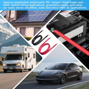 2 Gauge AWG Battery Cables 6 Ft Black+6 Ft Red, Pure Copper Power Inverter Wire Set with 3/8 in Lugs Both Ends,High Power Flexible&Durable for Automotive Solar Marine Boat RV Car Motorcycle-UL-Outdoor