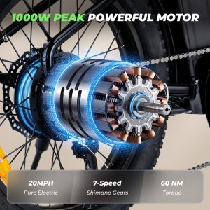 isinwheel U7 E Bike for Adults Electric Bike with Dual Cargo Rack, 48V 1000W Peak Ebikes for Adults, 7 Speed Gear, 20mph Step Thru Cruiser Electric Bicycles, 20" × 3“ Fat Tire Ebike