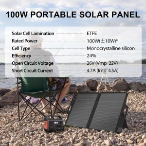 Voominhtec 100W 22V ETFE Folding Portable Solar Panel, IP67 Waterproof Foldable 24% High Efficiency, QC3.0 USB-A &Type-C Output,-Light Solar Charger for Power Station RV Camping Off Grid