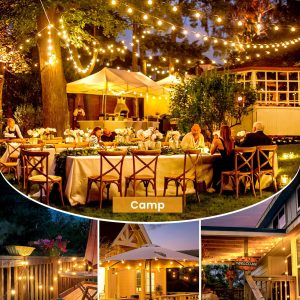 Brightown 58FT Solar String Lights Outdoor with Remote Cable Ties and Hooks, Commercial Grade Patio Lights with 26 LED Shatterproof Bulbs, 3 Light Modes Hanging Light for Backyard Party Decor