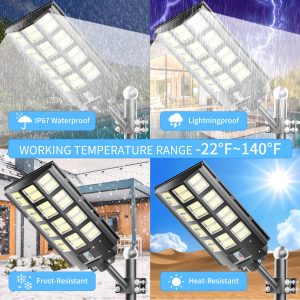 Jadisi 2-Pack Solar Street Lights Outdoor Waterproof, 8000W Solar Light Outdoor Dusk to Dawn, 240000LM 7000K Flood Light Motion Sensor for Garden/Yard/Parking Lot Lighting