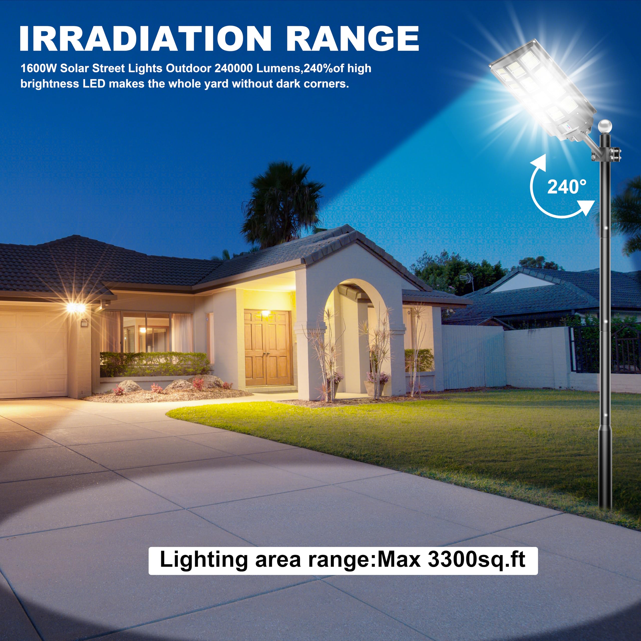 Jadisi 2-Pack Solar Street Lights Outdoor Waterproof, 8000W Solar Light Outdoor Dusk to Dawn, 240000LM 7000K Flood Light Motion Sensor for Garden/Yard/Parking Lot Lighting - Image 8