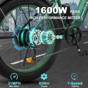 Dakeya Electric Bike for Adults - Peak 1600W Motor 31MPH Ebike, 48V 16AH Removable Battery, 7 Speed Gear E bike with 26"x 4.0 Lockable Fat Tire UL Certified, Commute Electric Bicycles for All Terrain
