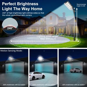 Vzyhik Solar Street Light, 8000W 7000K 480000LM 1152pcs LED Solar Parking Lot Lights Dusk to Dawn, Solar Flood Light Wide Angle Motion Sensor and Remote Control for Area Lighting Yard 2-Pack