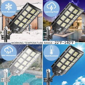Vzyhik Solar Street Light, 8000W 7000K 480000LM 1152pcs LED Solar Parking Lot Lights Dusk to Dawn, Solar Flood Light Wide Angle Motion Sensor and Remote Control for Area Lighting Yard 2-Pack