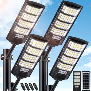 4 Pack Solar Street Lights Outdoor Waterproof, 20000LM 6500K LED Motion Sensor Lights, Dusk to Dawn Solar Flood Lights with Remote,Parking Lot Light,Commercial Area Lighting for Outside