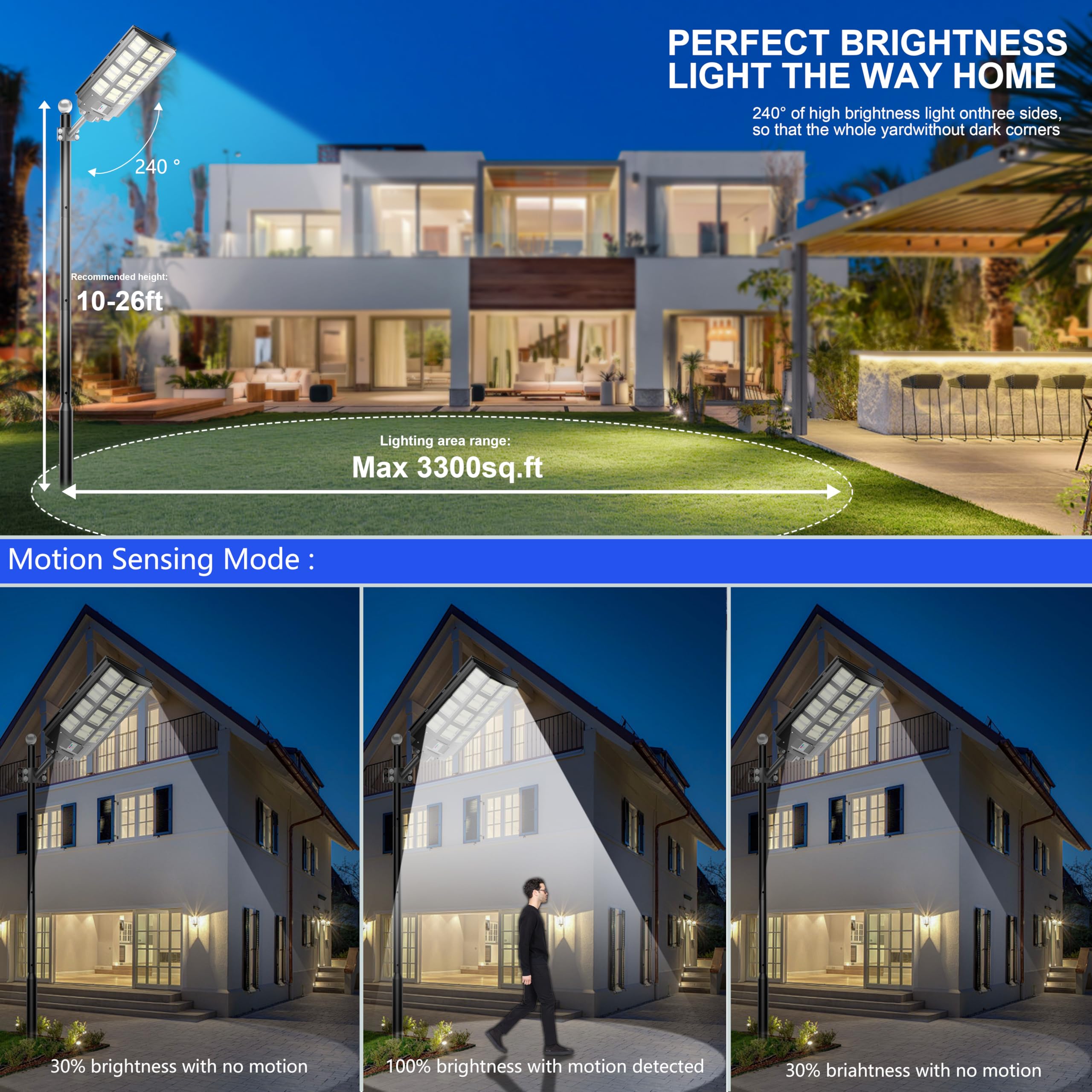 Jadisi 2-Pack Solar Street Lights Outdoor Waterproof, 8000W Solar Light Outdoor Dusk to Dawn, 240000LM 7000K Flood Light Motion Sensor for Garden/Yard/Parking Lot Lighting - Image 5