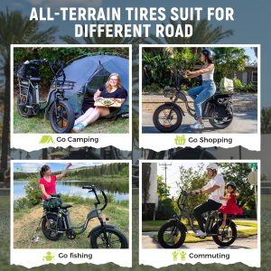 Mukkpet Breeze Electric Bike for Adults, Peak 1500w Motor 30AH Dual Batteries Ebike, 120Miles Two Seater Cargo Electric Bike, 20” *4.0 Fat Tire Ebikes for Adults UL2849 Certified