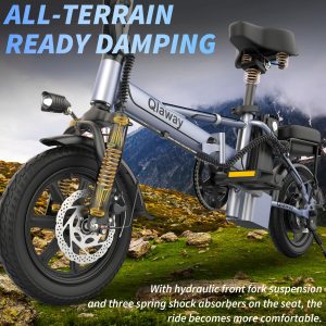 Qlaway 14 Inch Ebike 500W Folding Electric Bike 48V 10.4AH Battery Range 38 Miles Maximum Speed 22 MPH City Commuter Bicycle